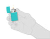 Zippo Aansteker Slim Flat Turquoise Basismodel Geopend met Vlam in Gestileerde Hand