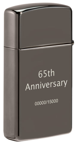 Achteraanzicht 3/4 hoek Zippo Aansteker 65 jaar Slim Black Ice Limited Edition 65ste Verjaardag