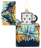 Zippo Feuerzeug 540 Grad Design mit Wegweiser im bunten Nachthimmel der Natur geöffnet mit Flamme