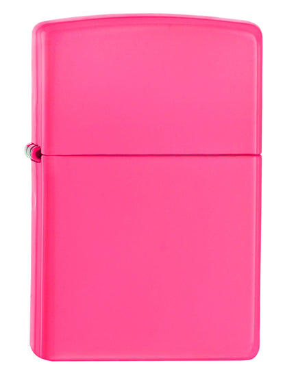 Vooraanzicht 3/4 hoek Zippo aansteker neonroze