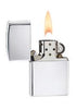 Zippo aansteker chroom hoogglans geopend met vlam