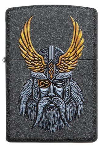 Vooraanzicht Zippo aansteker grijs met het hoofd van godenvader Odin