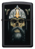 Vooraanzicht Zippo aansteker zwart Viking doodshoofd met baard en helm