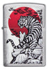 Zippo-aansteker chroom met Aziatische tijger voor een rode zon 