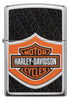 Vooraanzicht Zippo-aansteker chroom Harley Davidson-logo oranje zwart wit
