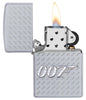Zippo-aansteker James Bond chroom met 007-logo open met vlam