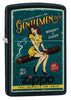 vooraanzicht 3/4 hoek Zippo garantie retro reclame vrouw zittend op sigaar