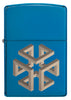 Vooraanzicht Zippo aansteker blauw hoogglans vierkant optische illusie