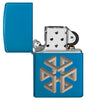 Zippo aansteker blauw hoogglans vierkant optische illusie geopend