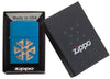 Zippo aansteker blauw hoogglans vierkant optische illusie in open doos