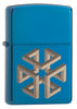 Vooraanzicht 3/4 hoek zippo aansteker blauw hoogglans vierkant optische illusie