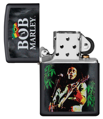 Zippo-aansteker zwart Bob Marley met gitaar open