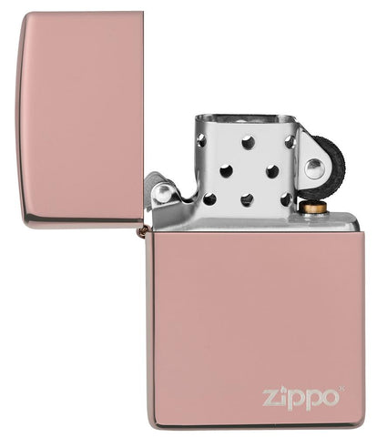 Zippo-aansteker rose gold hoogglans met Zippo-logo open