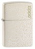 Vooraanzicht 3/4 hoek Zippo-aansteker Mercury Glass wit goud gespikkeld met Zippo-logo
