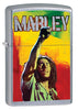 Vooraanzicht 3/4 hoek Zippo-aansteker chroom Bob Marley met opgeheven vuist