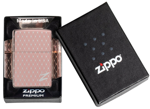 Zippo Aansteker 360 Graden Lasergravure Rose Goud Mesh Ontwerp met Zippo Logo Online Alleen in Open Premium Doos