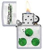 Vooraanzicht Zippo-aansteker geborsteld chroom Tom Clancy's Splinter Cell® met print open met vlam
