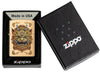 Zippo windproof aansteker Foo Dog Design in geschenkverpakking, met een keizerlijke gouden leeuw in de stijl van de Chinese kunst.