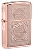 Vooraanzicht 3/4 hoek Zippo Aansteker Matchbox met Logo Rose Goud