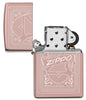 Vooraanzicht Zippo aansteker luciferdoosje met logo Rose Gold geopend zonder vlam