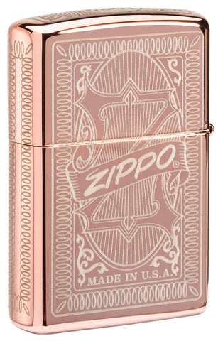 Achteraanzicht 3/4 hoek Zippo Aansteker Matchbox met Logo Rose Goud