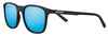 Zippo Zonnebril Vooraanzicht ¾ hoek met lichtblauwe glazen en smal vierkant montuur in zwart met wit Zippo logo