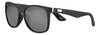 Vooraanzicht 3/4 hoek zonnebril Zippo met zwart montuur in houtoptiek en zilveren applicaties op de slapen