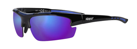 Vooraanzicht 3/4 hoek Zippo Zonnebril Blauwe Lenzen Met Zwart montuur